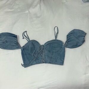 Fashion Nova Blue Puff Sleeve Crop Bustier Top